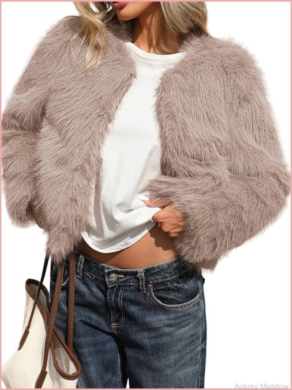 Fluffy Faux Fur Cropped Coat with Hooks & Pockets
